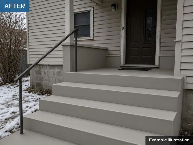 Example illustration: the same steps resurfaced with a smooth new cement overlay